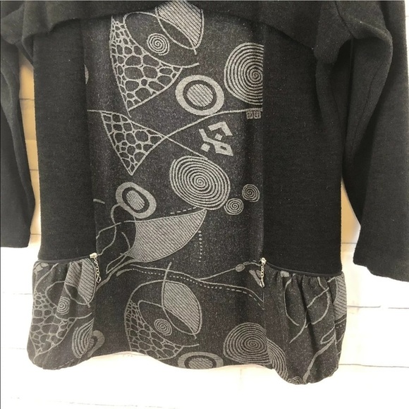 3/$20 Bali Pullover Black Gray Sweater Size L Peplum Zipper Pockets 3/4 Sleeves - Picture 7 of 13